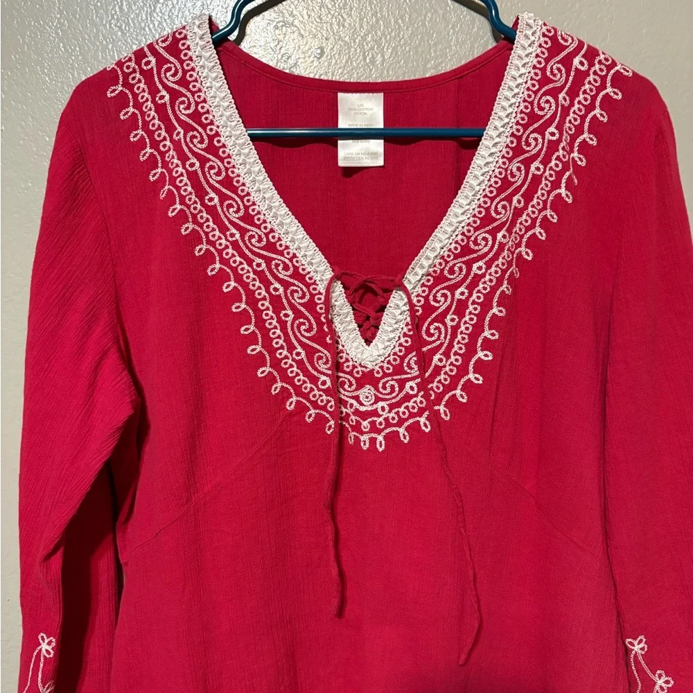 Pinkish Embroidered Boho Tunic with Fringe Size L - Picture 2 of 13